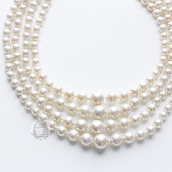Vintage Pearl Necklace Multistrand Choker Style Glass Faux Pearls 1960s - Picture 5 of 12